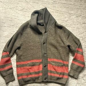 RRL / Double RL  Olive Green , Wool, Cardigan with Orange Strips  -  L